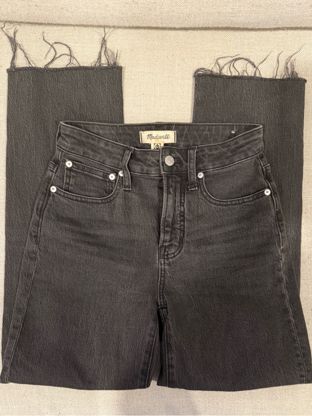 Madewell Curvy Perfect Vintage Straight Jeans Black Wash Raw Hem Size 24P